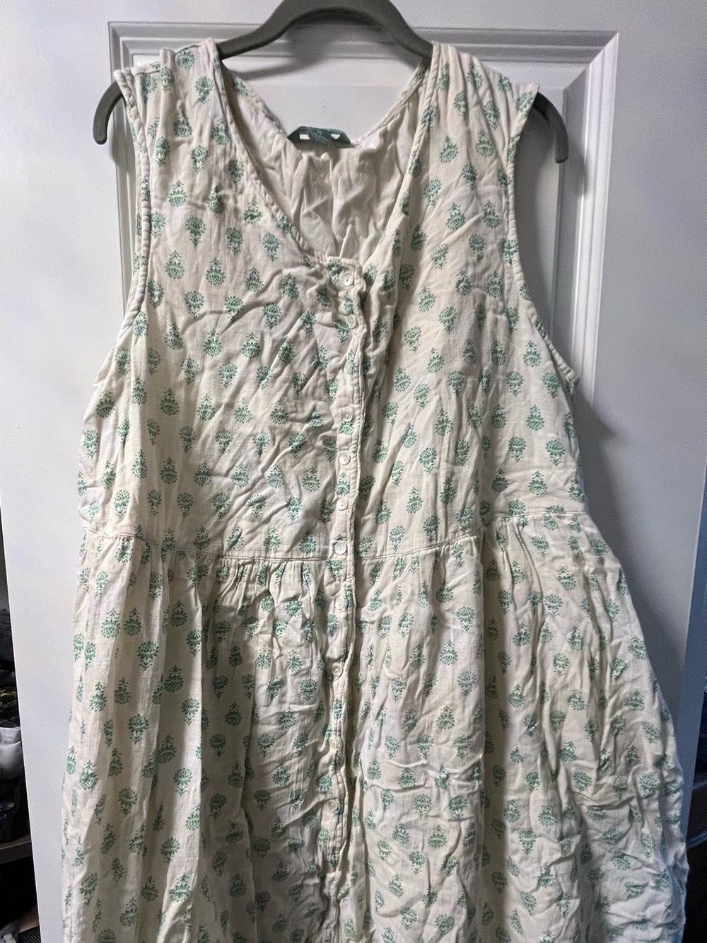 April Cornell Cream Sleeveless Cotton Tunic with Green Botanical Print